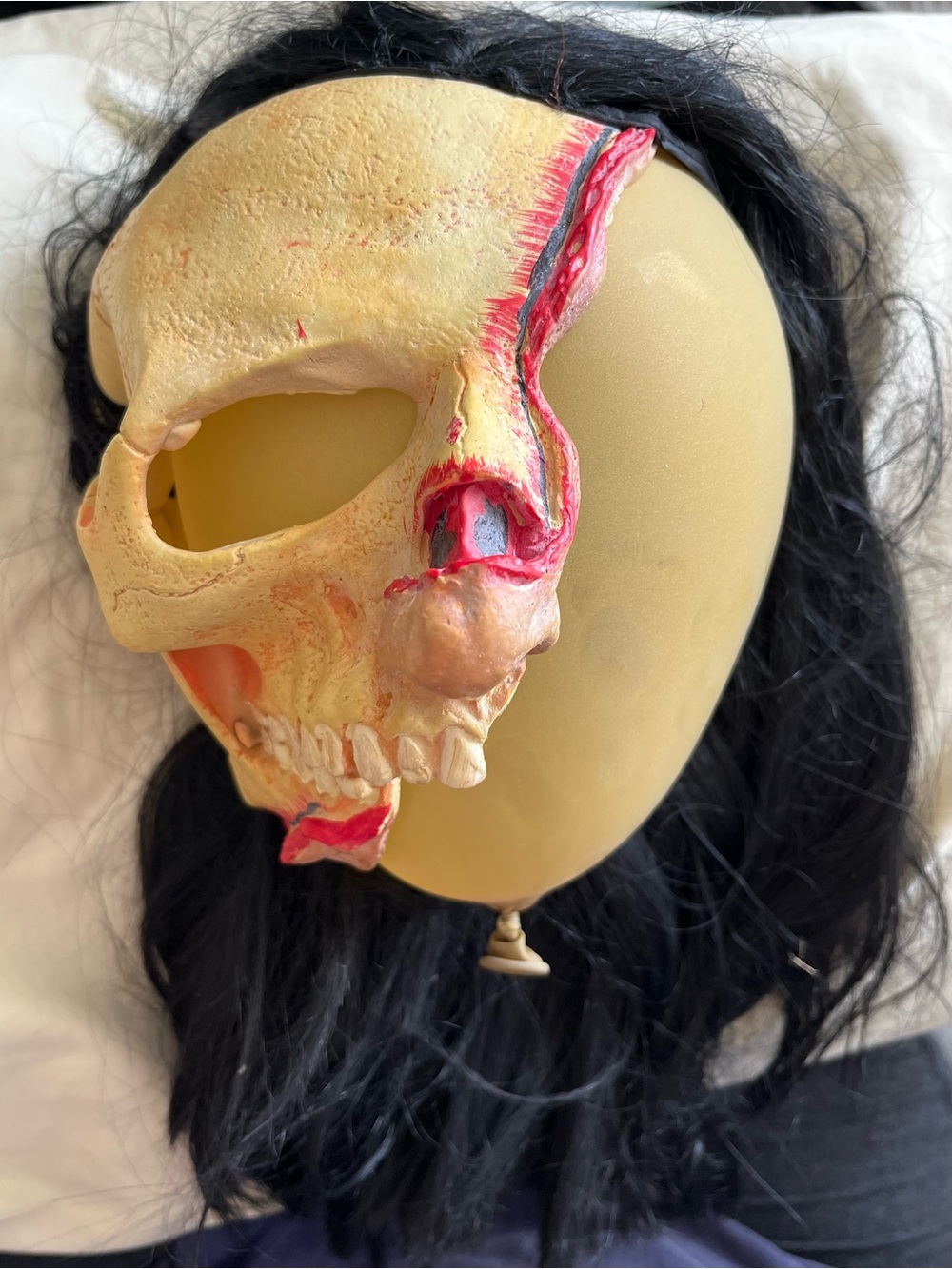 Half Face Skinned Skull Latex Halloween Mask w Hair Mario Chiodo 2004